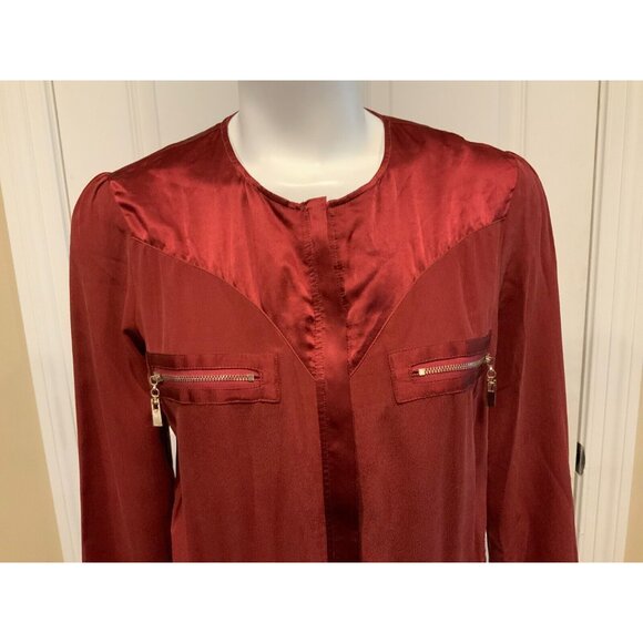Juliette Longuet Maroon Zip-Up Dress W/ Pockets & Long Sleeves, Size 2 - Picture 2 of 12